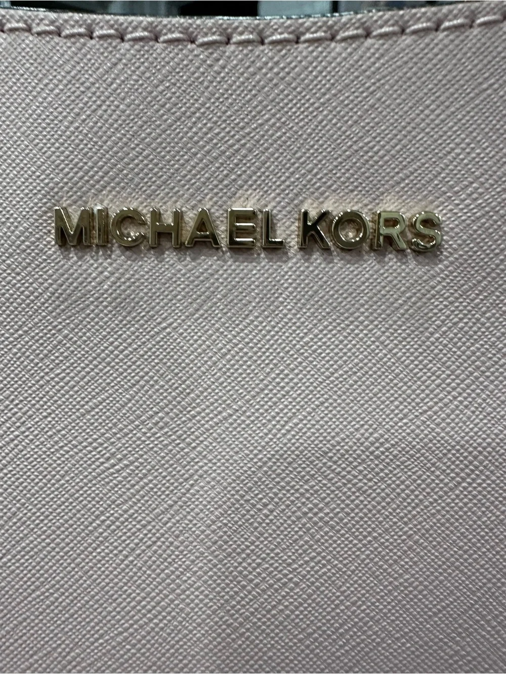 Michael Kors Blush Pink Leather Shoulder Tote with Gold Accent. COA